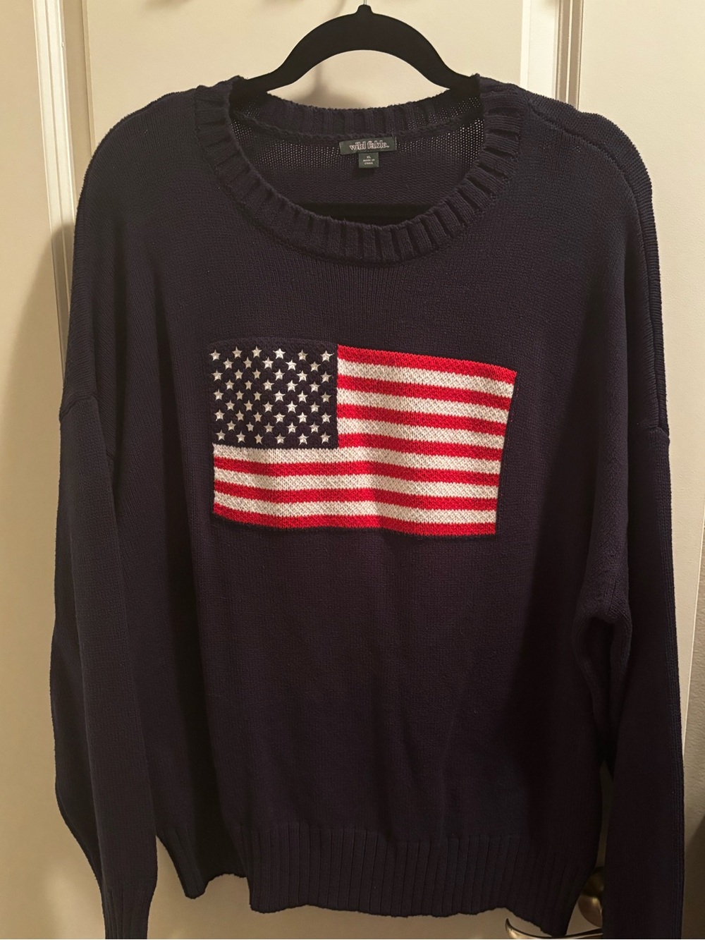 Navy Women's Crewneck Sweater with American Flag